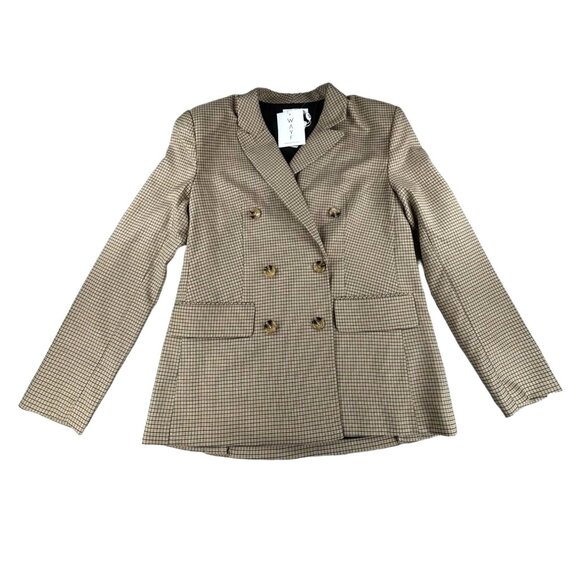 WAYF Houndstooth Blazer Jacket Double-Breasted Womens Size S Brown & Tan Wool Bl - Picture 1 of 11
